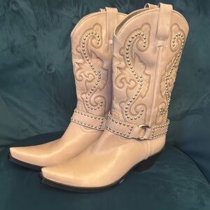 Jeffrey Campbell Pink Boots Never Worn with Intricate Embroidery and Pointed Toe